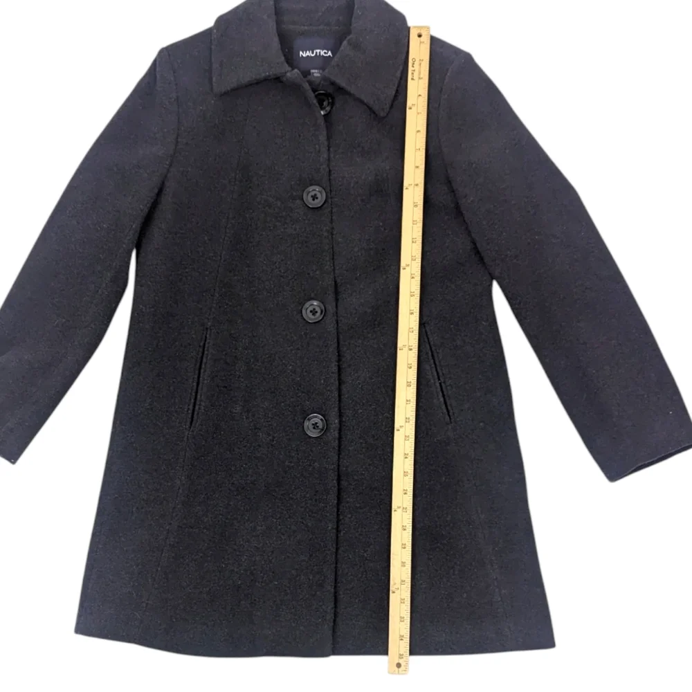 Nautica Wool Pea Coat Peacoat Womens Medium Gray Jacket Button Dressy